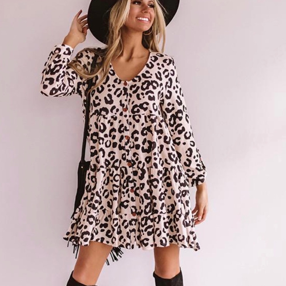 Long sleeve cotton cheetah dress